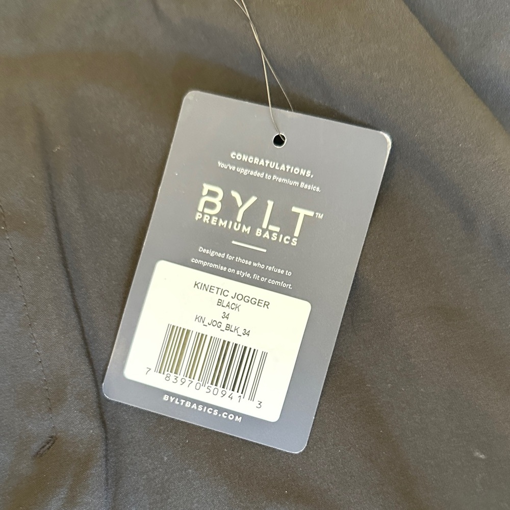 BYLT Basics Black Men's Jogger Pants - Tapered Casual Fit, Size 34 - Picture 3 of 4